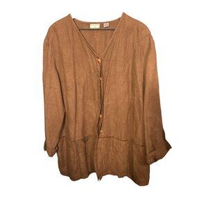 Russ Berens Lagenlook Brown Embroidered Button-Up Womens‎ Jacket Sz 2X